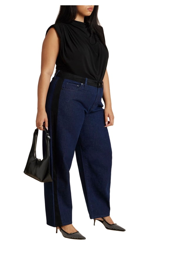 Women's Plus Size Faux Suede Side Stripe Straight Leg Jean