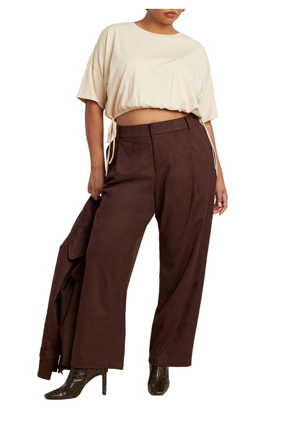 Women's Plus Size Faux Suede Wide Leg Pant