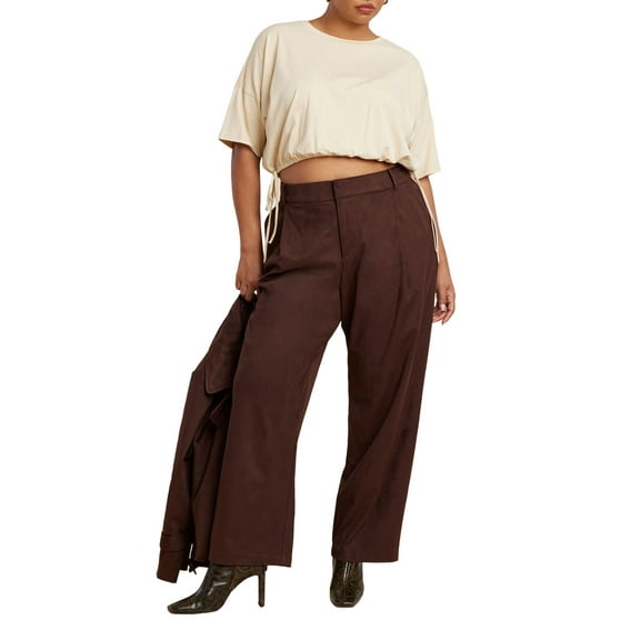ELOQUII Women's Plus Size Faux Suede Wide Leg Pant