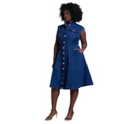 ELOQUII Womens Plus Size Denim Fit & Flare Midi Dress