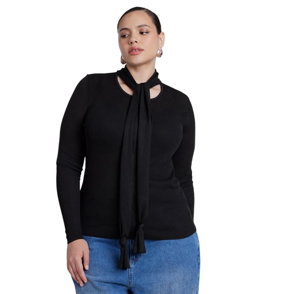 ELOQUII Women's Plus Size Fitted Sweater With Neck Tie