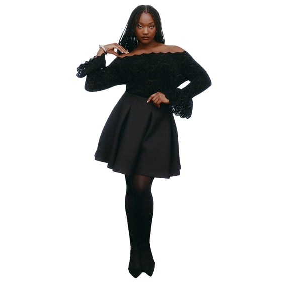 ELOQUII Women's Plus Size Flouncy Pleated Mini Skirt