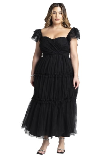 black plus size tulle dress Gothic Black Strapless Evening Gown