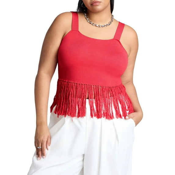 ELOQUII Women's Plus Size Fringe Crop Top