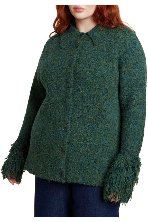 Women's Plus Size Fringe Cuff Knit Cardigan