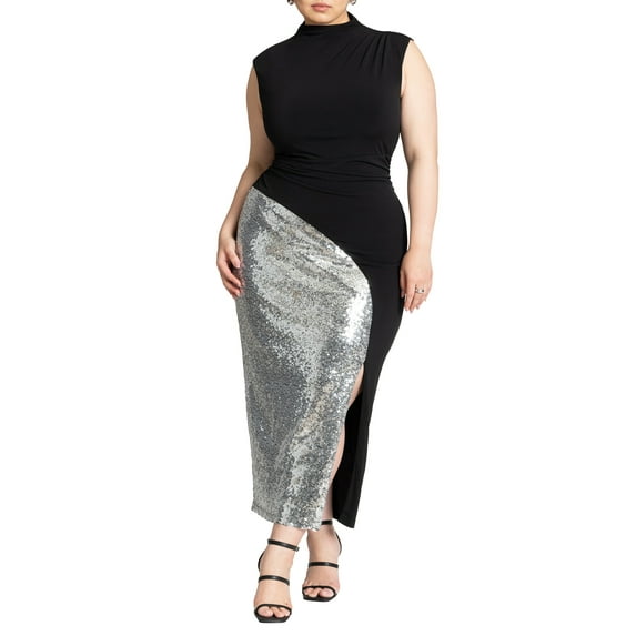 ELOQUII Women's Plus Size Funnel Neck Knit Dress With Sequin