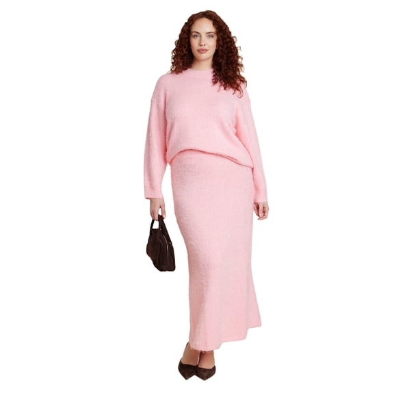 ELOQUII Women's Plus Size Fuzzy Maxi Sweater Skirt