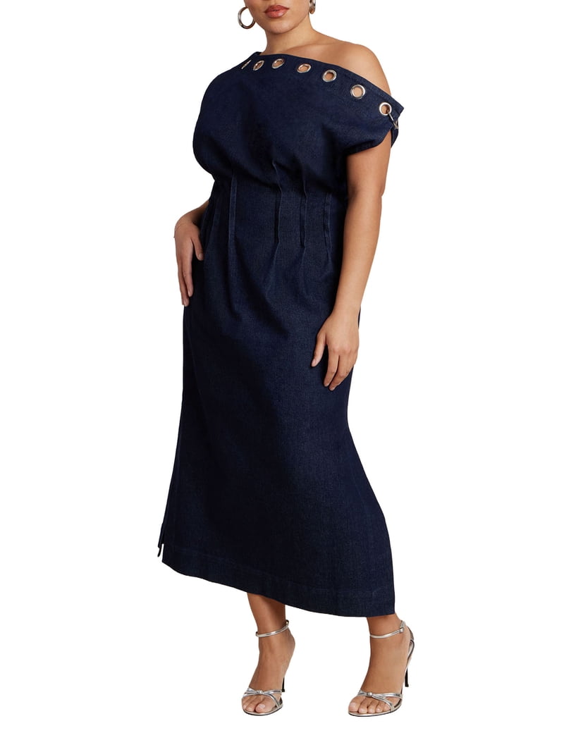 eloquii denim dress ELOQUII Women's Denim Trumpet Dress