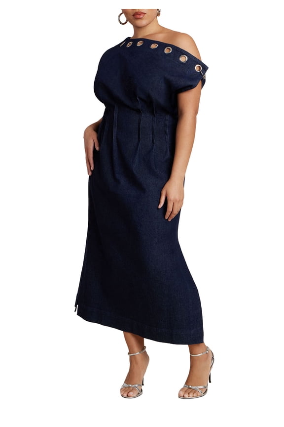 Women's Plus Size Grommet Detail Denim Dress