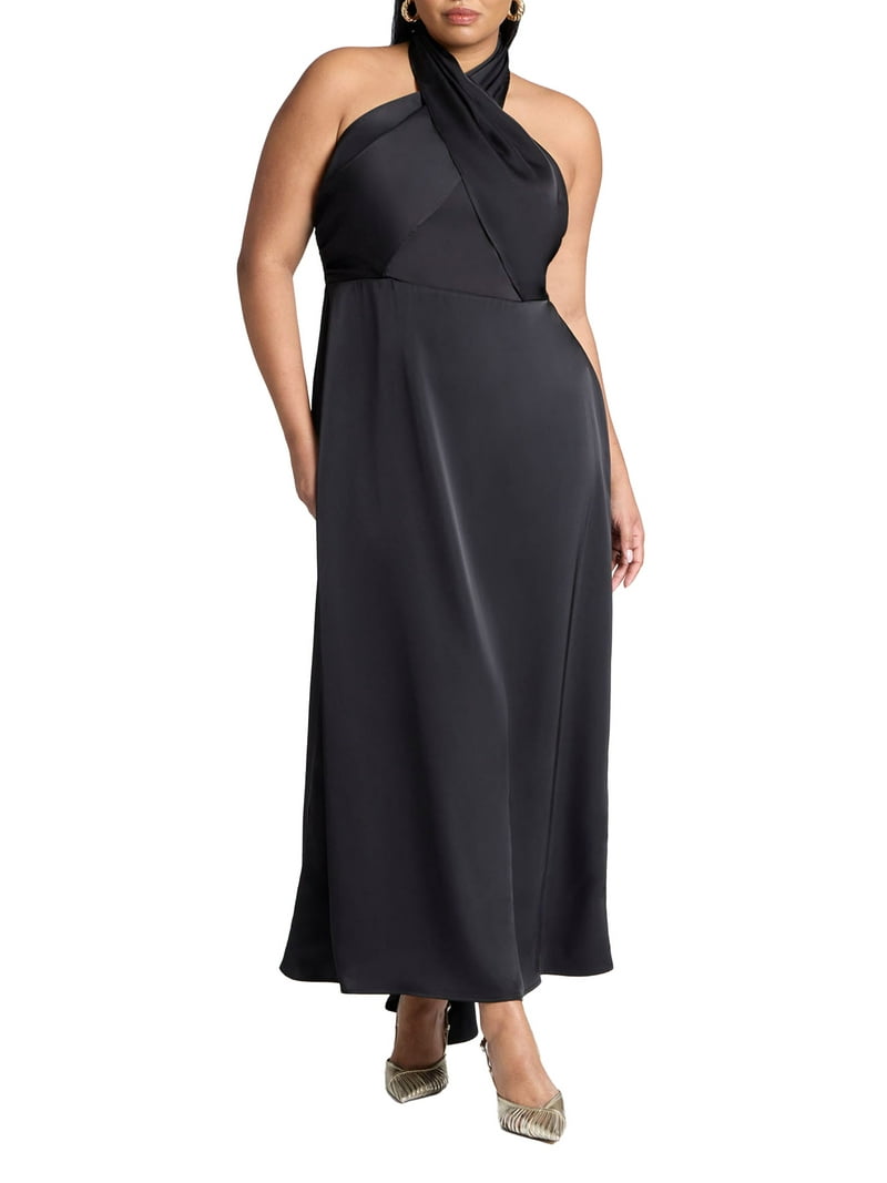 slim fit dress slacks Black Polka Halter Neck Tiered Women Plus Size Maxi Dress main image 0