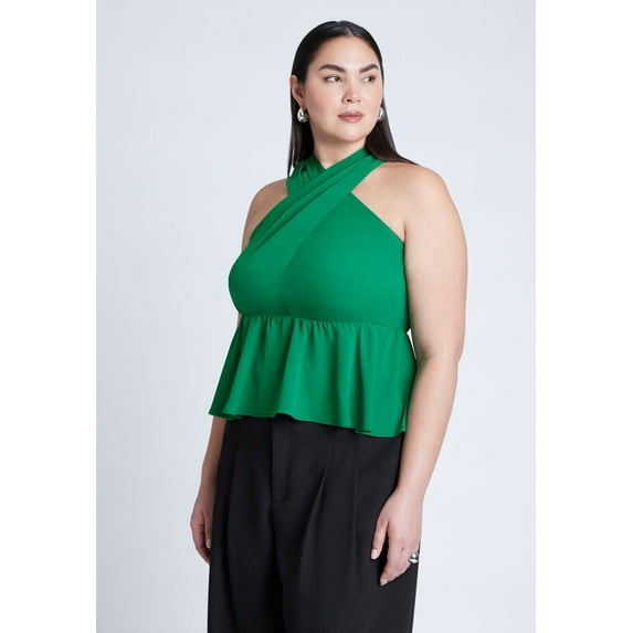 ELOQUII Women's Plus Size Halter Top With Peplum