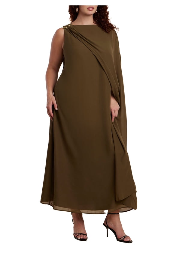Women's Plus Size Hardware Detail Cape Maxi Dress