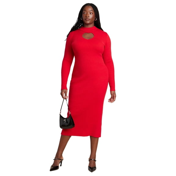 ELOQUII Women's Plus Size Heart Cutout Midi Dress