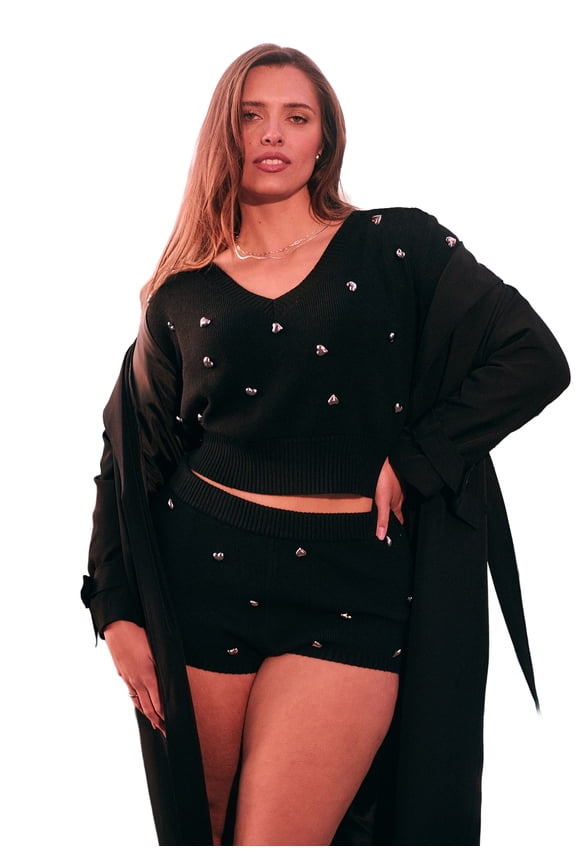 Women's Plus Size Heart Stud Sweater Hot Short