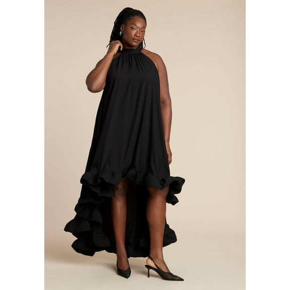ELOQUII Women's Plus Size High Low Dramatic Ruffle Detail Dress