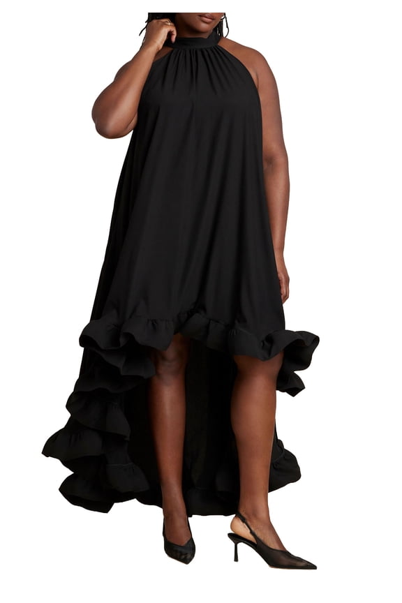 Women's Plus Size High Low Dramatic Ruffle Detail Dress