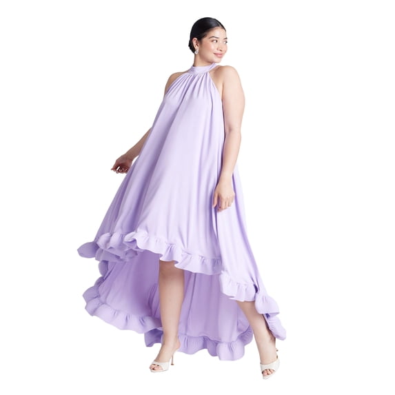 ELOQUII Women's Plus Size High Low Dramatic Ruffle Detail Dress