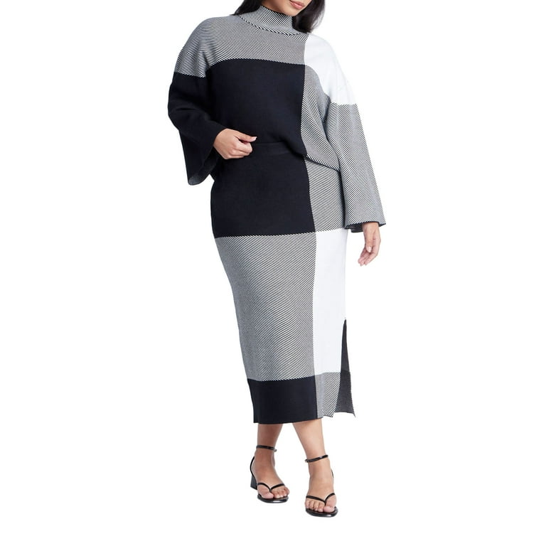 ELOQUII Women's Plus Size Intarsia Sweater Skirt