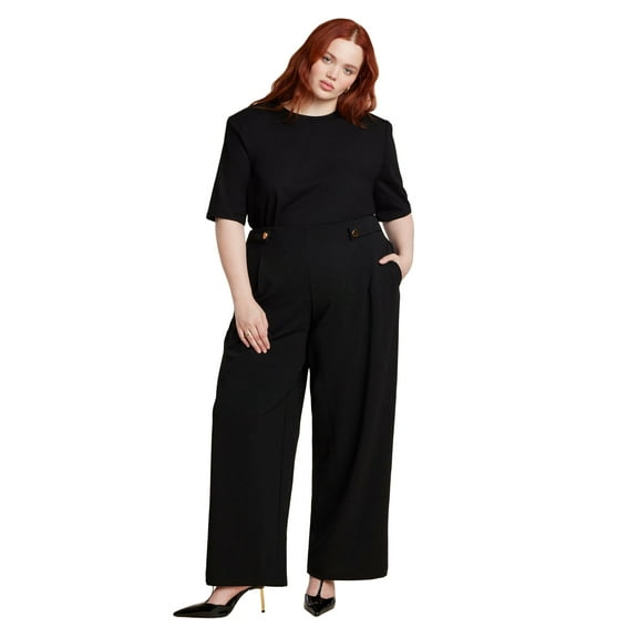 ELOQUII Women's Plus Size Knit Trouser With Button Tab