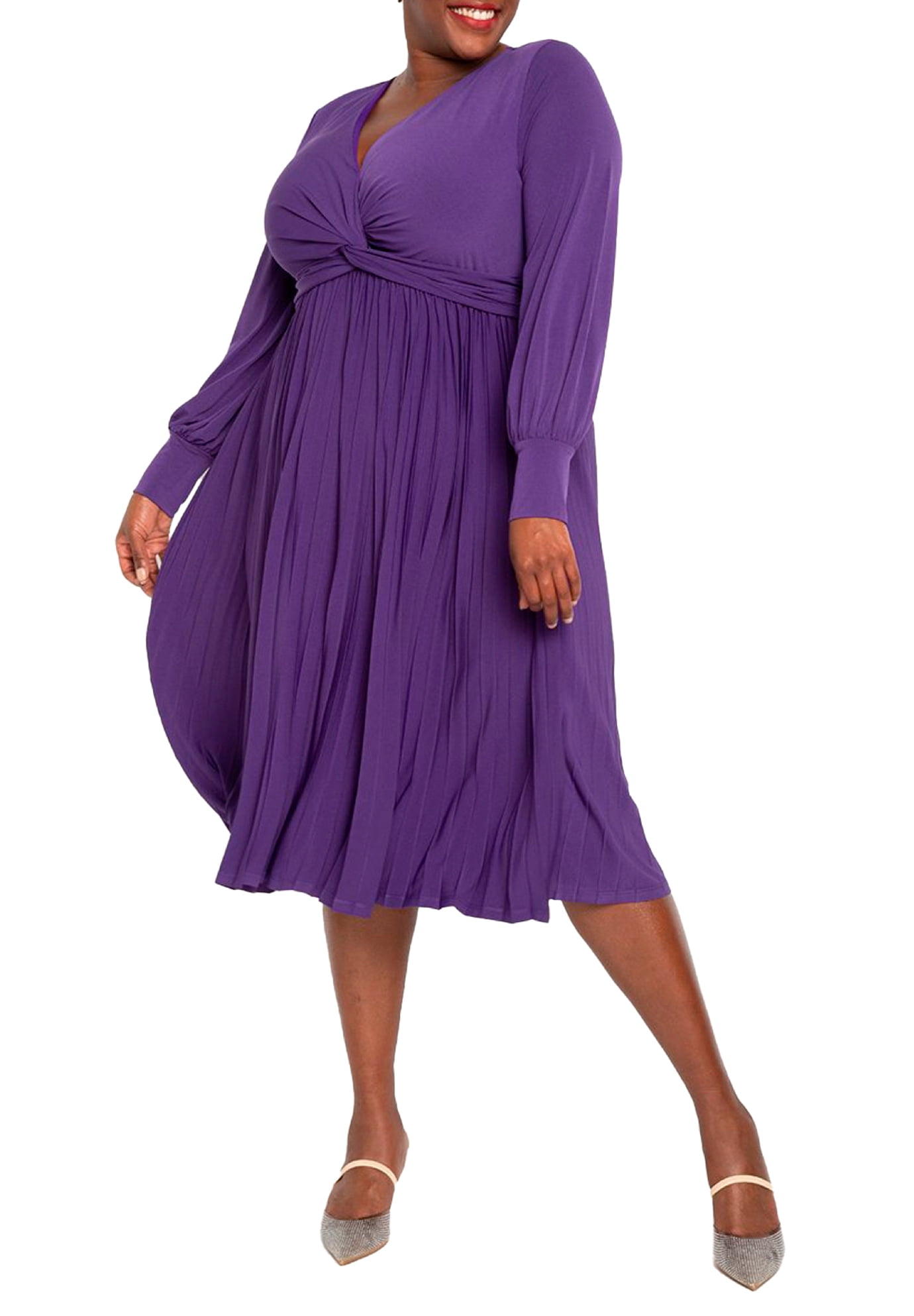 ELOQUII Women s Plus Size Knot Front Pleated Skirt Dress Walmart
