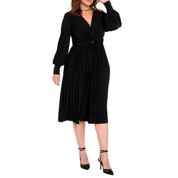 ELOQUII Women's Plus Size Knot Front Pleated Skirt Dress