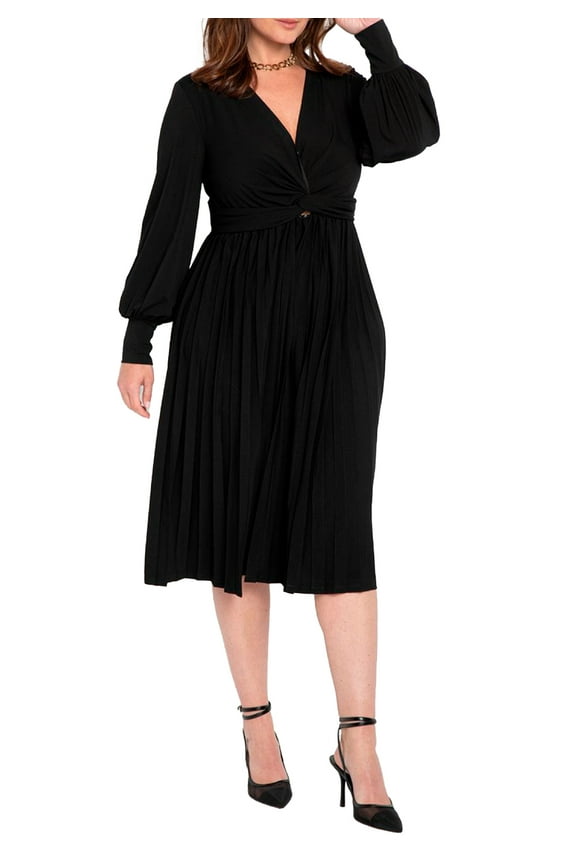 Women's Plus Size Knot Front Pleated Skirt Dress