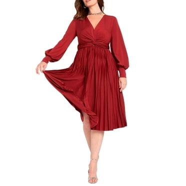 ELOQUII Women's Plus Size Knot Front Pleated Skirt Dress