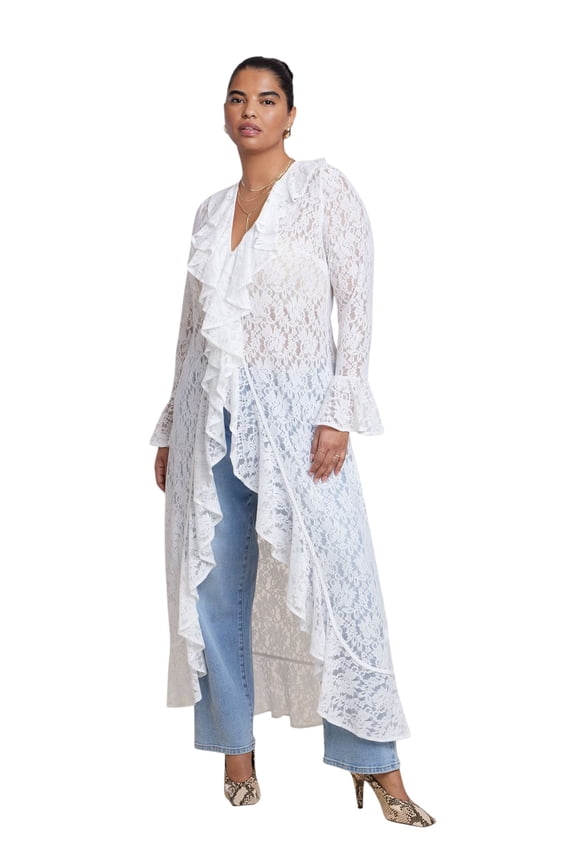 Women's Plus Size Lace Ruffle Duster