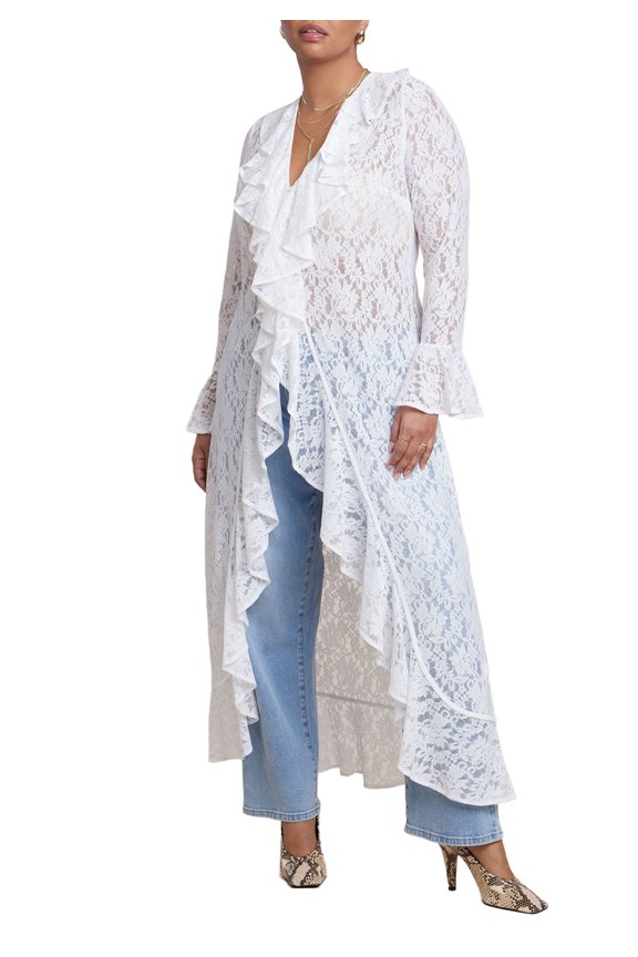 Women's Plus Size Lace Ruffle Duster