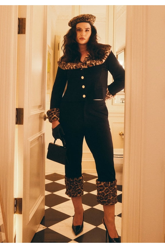 Women's Plus Size Leopard Faux Fur Trim Pant