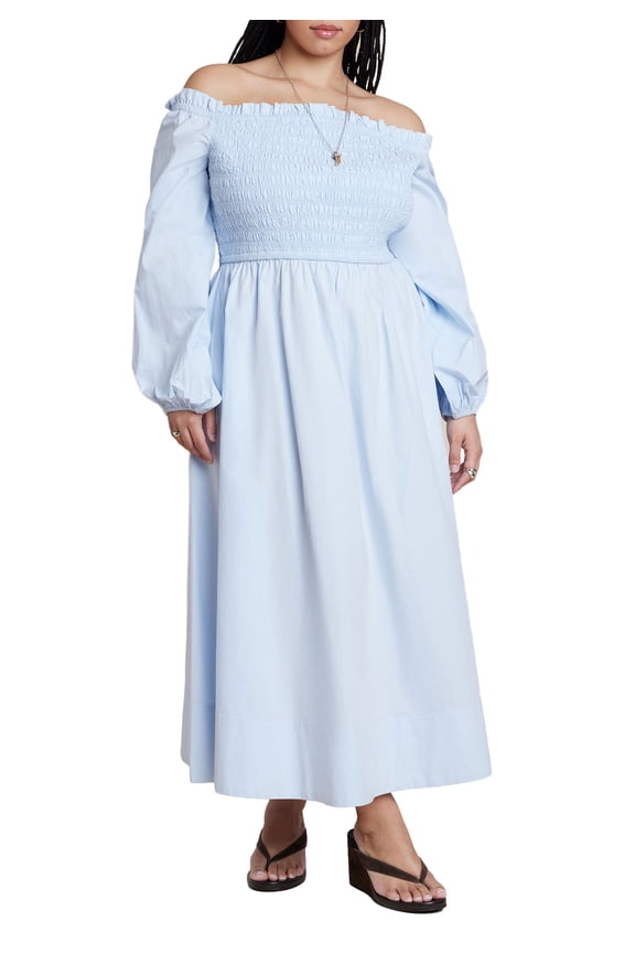 Women's Plus Size Long Sleeve Smocked Maxi Dress