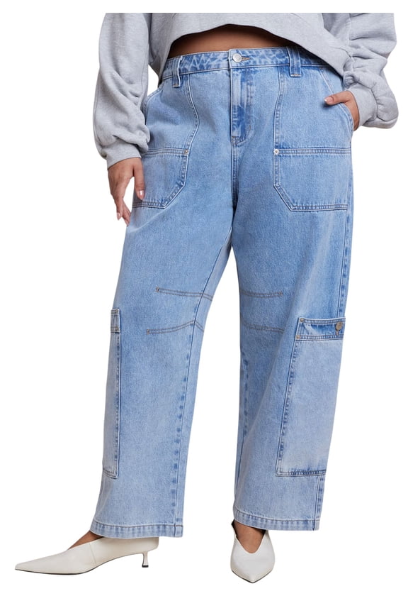 Women's Plus Size Low Rise Pocket Detail Loose Jean