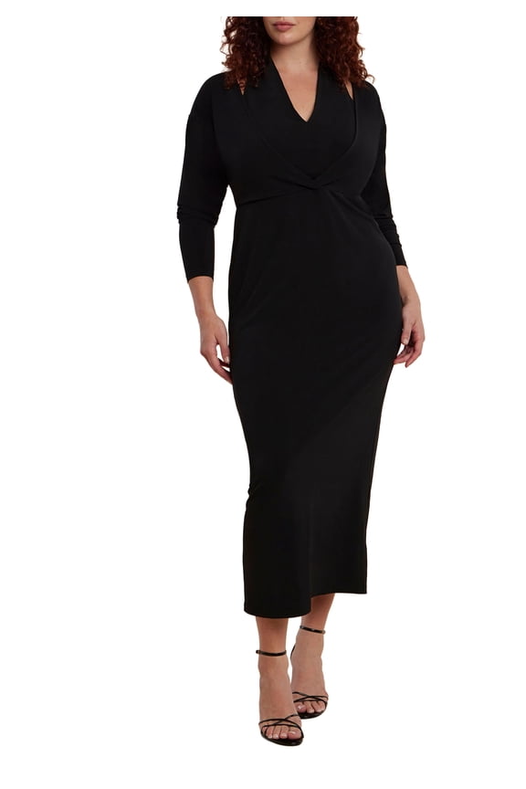 Women's Plus Size Maxi Dress With Halter Layer