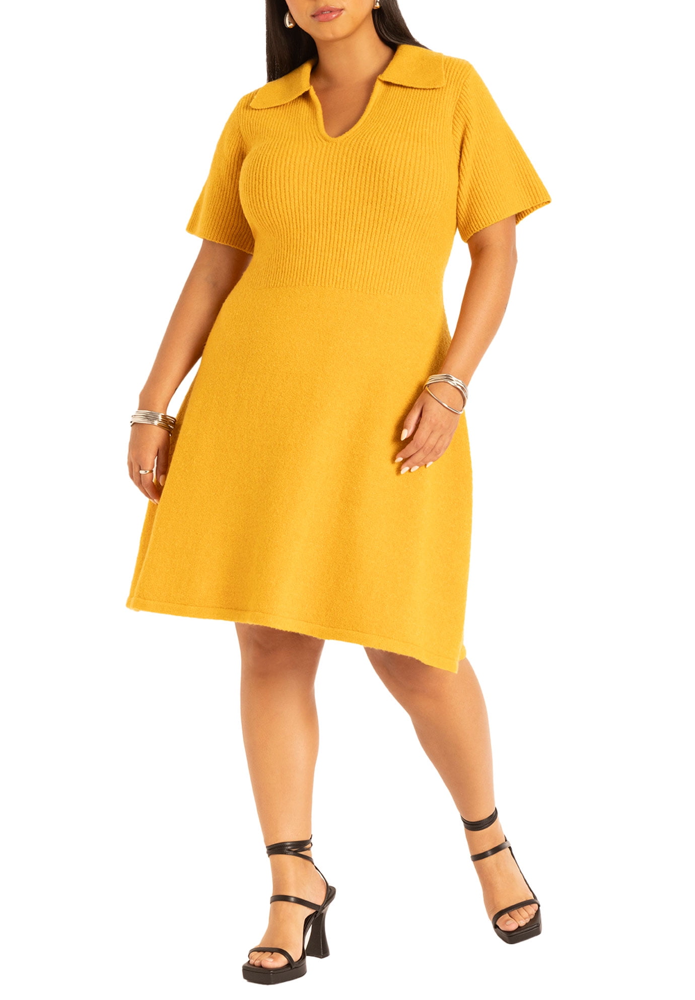 ELOQUII Women s Plus Size Mini Sweater Dress With Collar Walmart