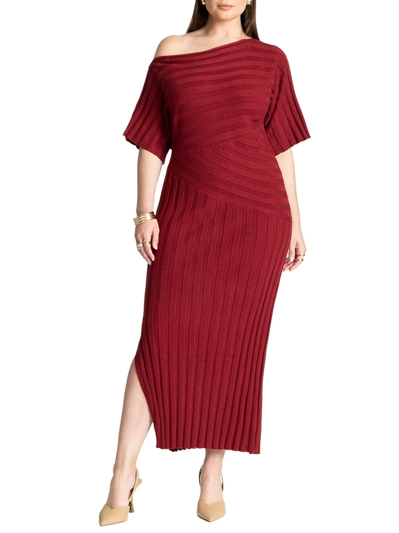 knee length dresses for ladies Plus Size Solid Ribbed Midi Dress — Lildy.com main image 0