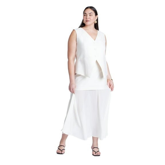 ELOQUII Women's Plus Size Mixed Media Skirt