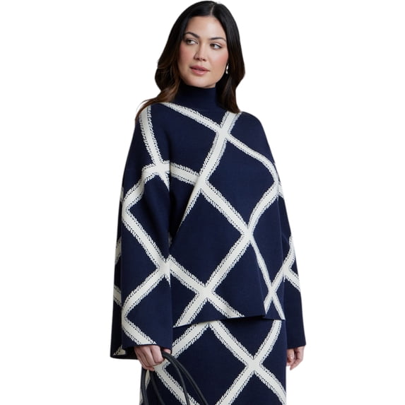 ELOQUII Women's Plus Size Mock Neck Intarsia Sweater
