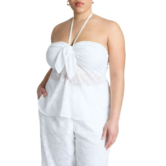 ELOQUII Women's Plus Size Neck-Tie Halter Top