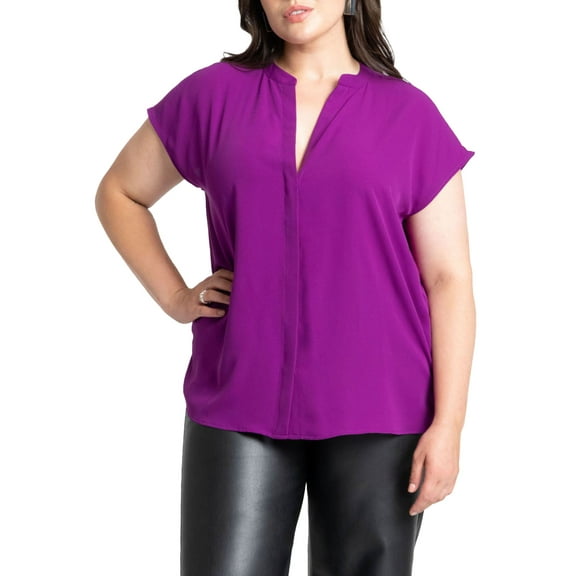 ELOQUII Women's Plus Size Notch Collar Blouse