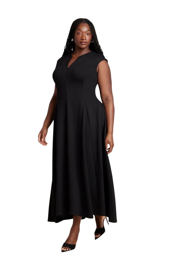 Women's Plus Size Notch Seam Detail Ponte Dress