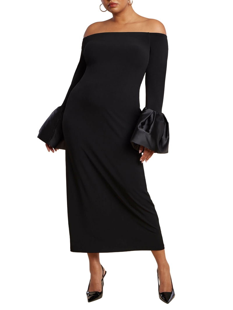 fitted lace wedding dress Amazon.com: ELOQUII Women's Plus Size Satin Maxi Dress