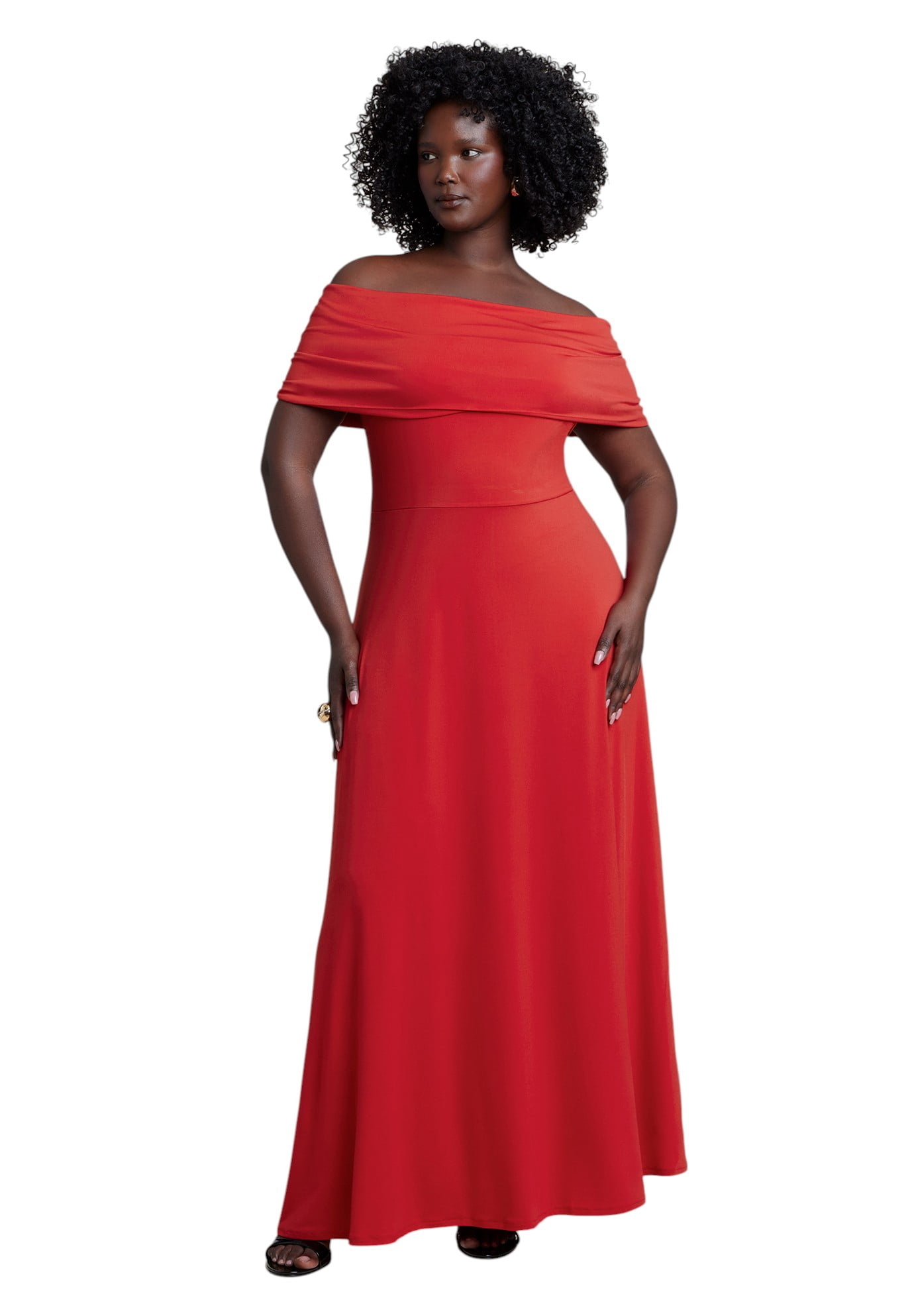 eloquii off the shoulder dress ELOQUII Elements Women's Plus Size Off The Shoulder Maxi Dress With Cinch