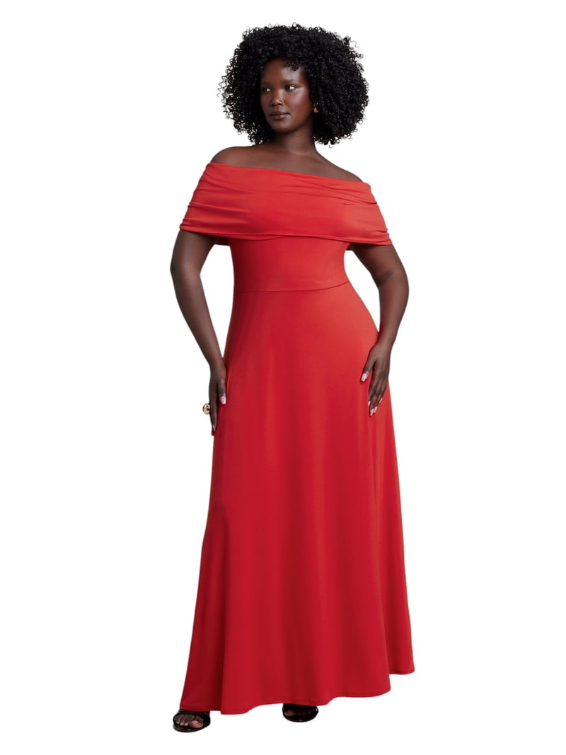 off the shoulder knit maxi dress Runaway Barley  OutDazl Designed with a Bardot neckline and long sleeves Off Shoulder Fit Knitted Maxi