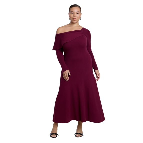 ELOQUII Women's Plus Size Off The Shoulder Sweater Midi Dress