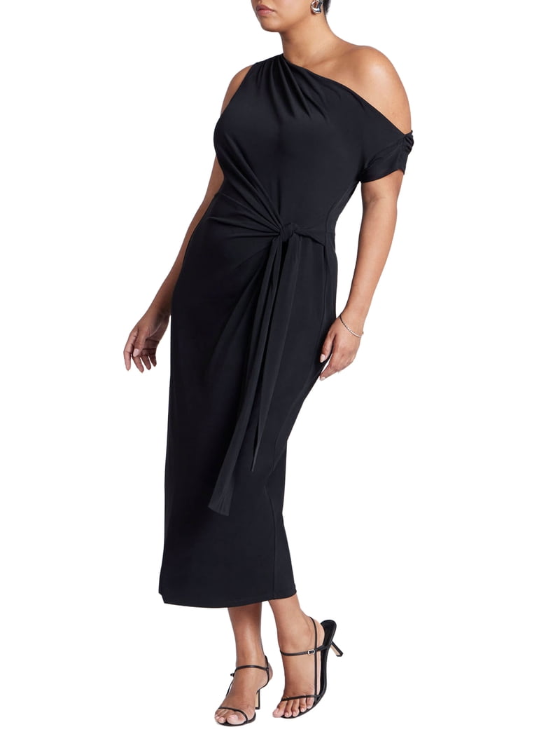 ELOQUII Women's Plus Size Off The Shoulder Tie Front Midi Dress -  Walmart.com