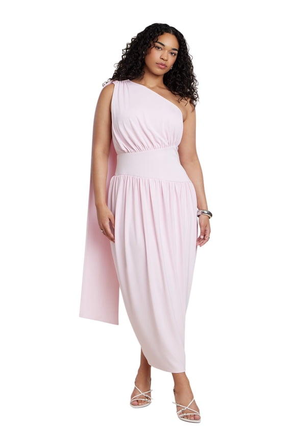 Women's Plus Size One-Shoulder Draped Maxi Dress