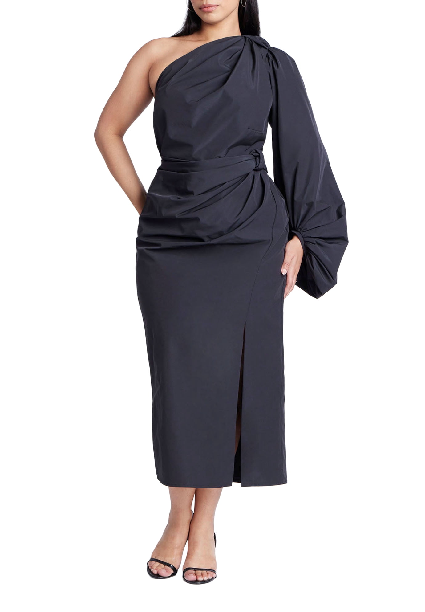 eloquii plus one shoulder twist front midi dress ELOQUII Women's Plus Size One Shoulder Dress