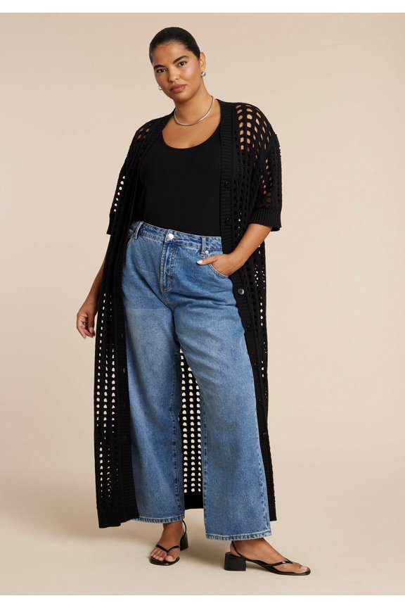 Women's Plus Size Open Stitch Cardigan Duster