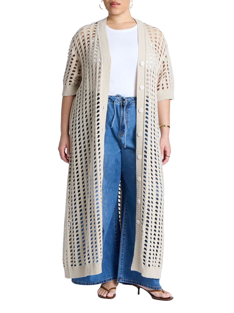 ELOQUII Women's Plus Size Open Stitch Cardigan Duster - Walmart.com