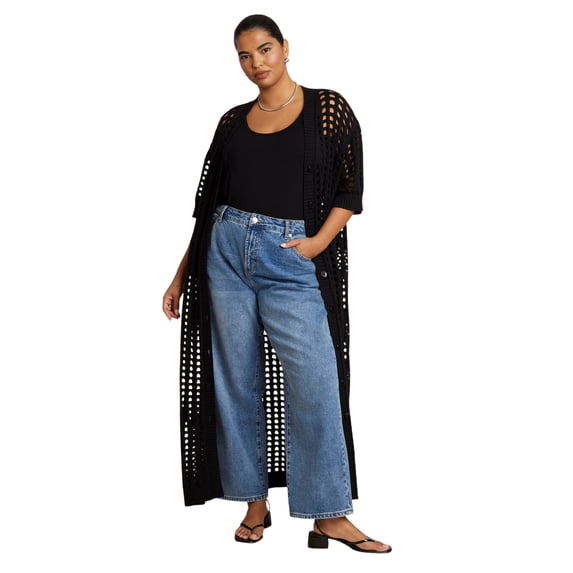 ELOQUII Women's Plus Size Open Stitch Cardigan Duster